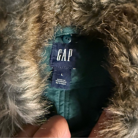 Vintage GAP Faux Fur Collar Belted Utility Style Coat in Green Sz L Y2K Outdoor - Picture 8 of 16